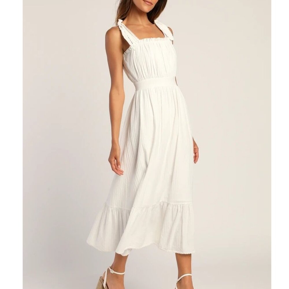 NWT Lulu's Flirting in Florence White Striped Tie-Strap Midi Dress